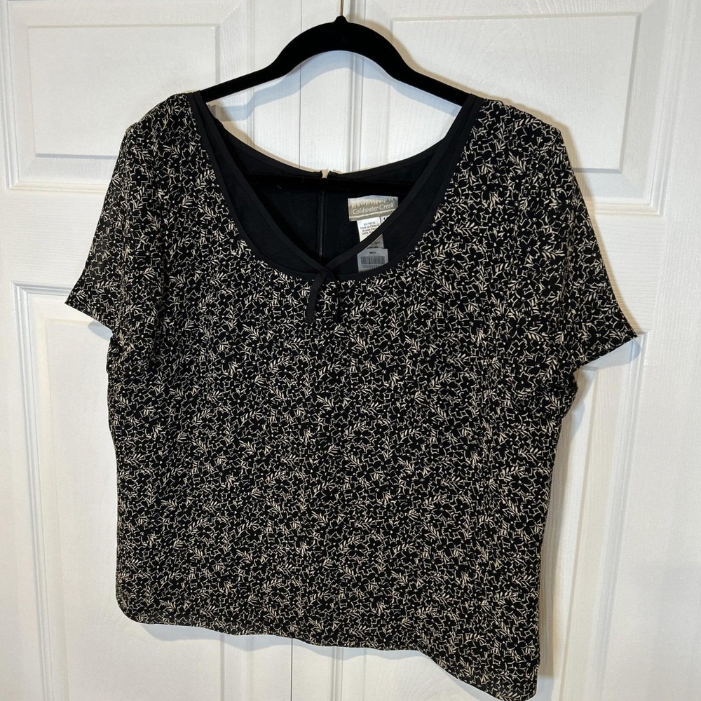 Vtg Coldwater Creek Skirt Set Women 14 Black Silk Floral Short Sleeve Modest NWT - Picture 8 of 13